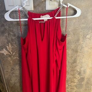 Red Cold Shoulder Blouse with Chain Straps